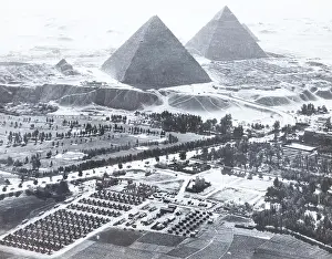 High Angle View Prints: Vintage Photograph, Camp Huckstep and The Great Pyramids, Egypt, World War Two, 1944