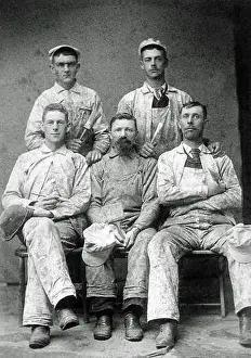 Tools Prints: Vintage photographic portrait of 5 male house painters, circa 1890-1900