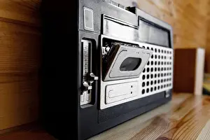 Reel Prints: Vintage radio cassette recorder. Retro style music