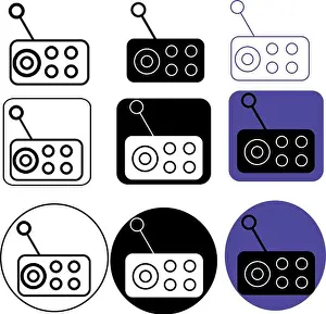 Dial Prints: Vintage radio collection icon set for media nostalgia and retro technology projects design template