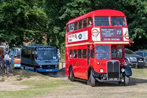 Double Decker Bus Prints: Vintage red London Transport double-decker bus at the Alton Bus Rally and Running Day in Hampshire