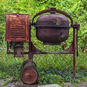 Construction Equipment Prints: Vintage rusty cement mixer