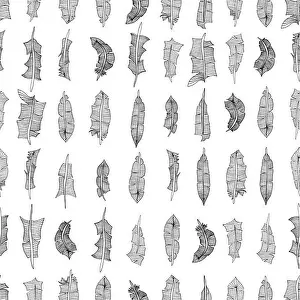 Effortless Prints: Vintage seamless pattern with hand-drawn feathers. Illustration