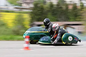 Motion Blur Prints: Vintage sidecar motorbike Triumph from 1964 on display at Grand Prix in Mutschellen