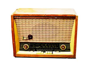 Dial Prints: Vintage Soviet wooden retro radio receiver on white background