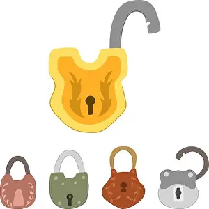 Closed Prints: Vintage style padlocks collection featuring various colors and designs