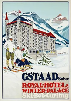 Old Advertisement Prints: Vintage travel poster - 1913 - Anonymous artist - GSTAAD, ROYAL-HOTEL & WINTER-PALACE
