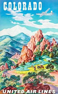 Vintage Travel Poster 1950s Colorado - West Coast Empire and United Airlines By Joseph Feher circa 1955