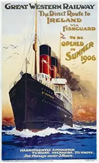 Ireland Prints: A vintage travel poster for the Great Western Railway to Ireland via Fishguard