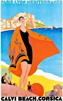 Images Dated 5th May 2014: Vintage travel poster - Roger Broders (1883-1953) CALVI BEACH, CORSICA, 1928