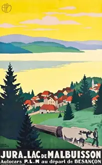 Travel Poster Prints: Vintage Travel Poster - Roger Broders JURA - LAC DE MALBUISSON Autocars PLM c 1930