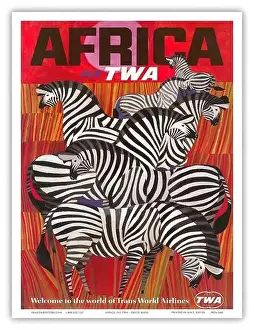 Zebras Prints: A vintage travel poster for Trans World Airlines (TWA) flights to Africa
