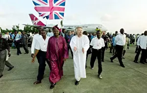 Nigeria Prints: Virgin airlines boss Sir Richard Branson arriving at Lagos Airport in Nigeria on their inaugural flight in 1999