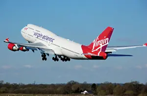 Aeroplane Prints: Virgin Atlantic Airways Boeing 747-400 (G-VGAL) takes off from Manchester Airport, England
