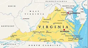 Suffolk Prints: Virginia, VA, political map. Commonwealth of Virginia