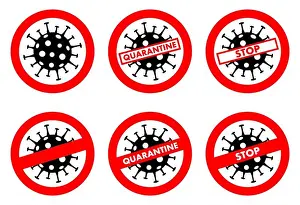 Vaccine Prints: Virus concept. Warning Coronavirus sign
