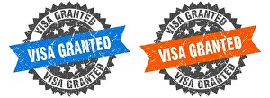 Visa Prints: visa granted grunge stamp set. visa granted band sign