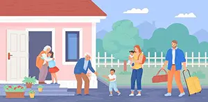 Embrace Prints: Visit of grandchildren. Family grandkids visiting grandparents