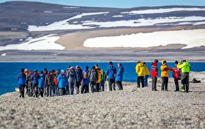 visiting a colony with walruses at Torellneset on Nordaustlandet on Svalbard, Norway