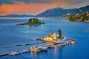 Vlacherna Monastery, Mouse Island near Kerkyra, Corfu, Ionian Islands, Greece