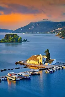 Vlacherna Monastery, Mouse Island near Kerkyra, Corfu, Ionian Islands, Greece