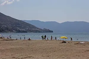 Vlora, Albania, Sunday 2 September 2023 Exploring center of the city Lungo Mare beach people swimming