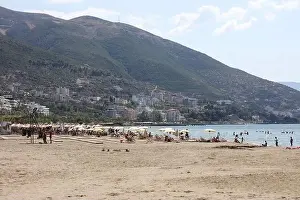 Vlora, Albania, Sunday 2 September 2023 Exploring center of the city Lungo Mare beach people swimming
