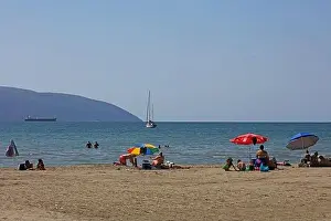 Vlora, Albania, Sunday 2 September 2023 Exploring center of the city Lungo Mare beach people swimming
