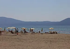 Vlora, Albania, Sunday 2 September 2023 Exploring center of the city Lungo Mare beach people swimming