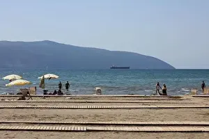 Albanian Prints: Vlorë, Albania, Sunday 2 September 2023 cameria road rruga cameria road running along the coast of the Adriatic Sea