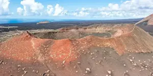 Lanzarote Prints: Volcanic crater volcanos in Timanfaya National Park on Lanzarote island travel aerial view panorama on Canary Islands