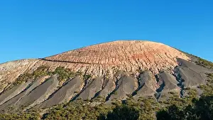 volcanic structure of the vulcano mountain on blue sky background, aeolian islands, italy