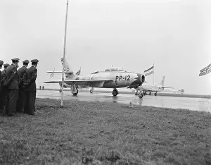 Acquisition Prints: At Volkel Air Base four Thunderstreaks fighter bombers were handed over to the Dutch government by the United States of