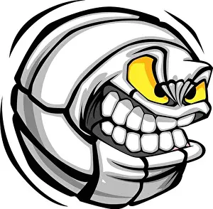 Volleyball Prints: Volleyball Ball Face Cartoon Vector Image