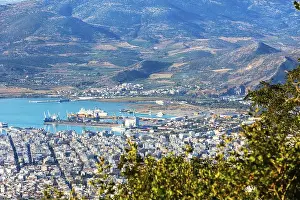 Aerial Shot Prints: Volos city and gulf aerial view from Pelion mount, Greece, Europe