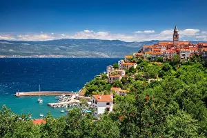 Vrbnik, Croatia. Aerial cityscape image of iconic village of Vrbnik, Croatia located on Krk Island at beautiful summer day