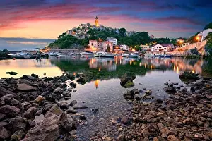 Vrbnik, Croatia. Cityscape image of iconic village of Vrbnik, Croatia located on Krk Island at summer sunrise