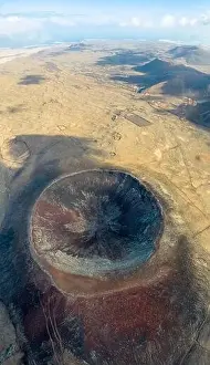 Vulcan Fuerteventura Calderon Hondo and volcanic mountain. Drone Shot Canary Island, Spain