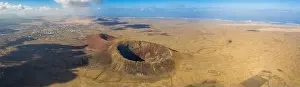 Vulcan Fuerteventura Calderon Hondo and volcanic mountain. Drone Shot Canary Island, Spain