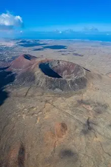 Vulcan Fuerteventura Calderon Hondo and volcanic mountain. Drone Shot Canary Island, Spain