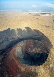 Magma Prints: Vulcan Fuerteventura Calderon Hondo and volcanic mountain. Drone Shot Canary Island, Spain