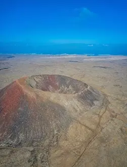 Vulcan Fuerteventura Calderon Hondo and volcanic mountain. Drone Shot Canary Island, Spain
