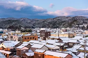 Wajima, Ishikawa, Japan town skyline in winter at twilight
