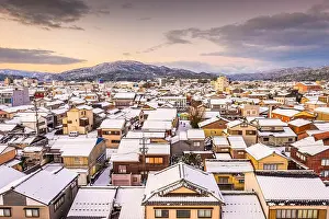 Wajima, Ishikawa, Japan town skyline in winter at twilight