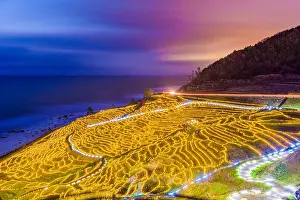 Wajima, Japan at Shiroyone Senmaida rice terraces at night