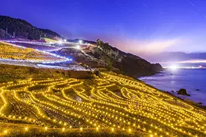 Wajima, Japan at Shiroyone Senmaida rice terraces night light up
