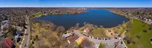 History House Prints: Wakefield Lake Quannapowitt panoramic aerial view in historic town center of Wakefield