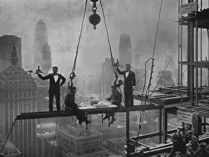 Sepia Prints: Waldorf Astoria construction, iconic photography, New York City, USA - ca. 1930