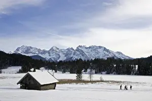 Karwendel Prints: walker at cottage near lake Geroldsee in Winter, bavarian pre-alps