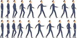Walking animation. Business characters 2d animation key frames game cartoon sprite vector mascot